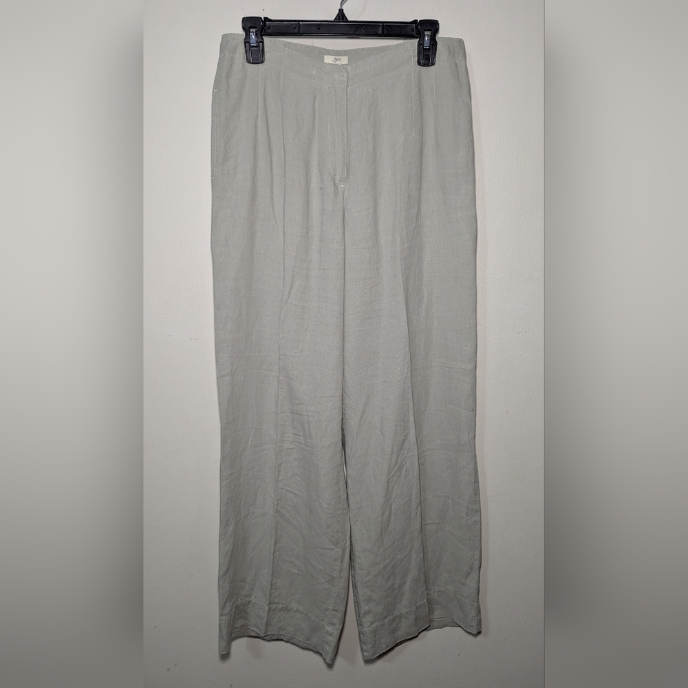 J Jill 100% Linen Trousers Gray Wide Leg Pleated High Waist Women's Size 10